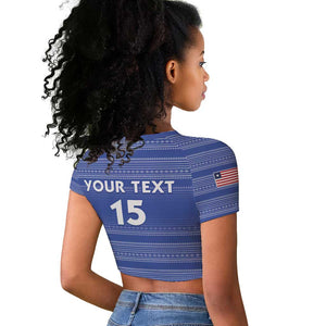 Custom Liberia Football Raglan Cropped T shirt African Tribal Pattern - Blue Jersey - African Pride
