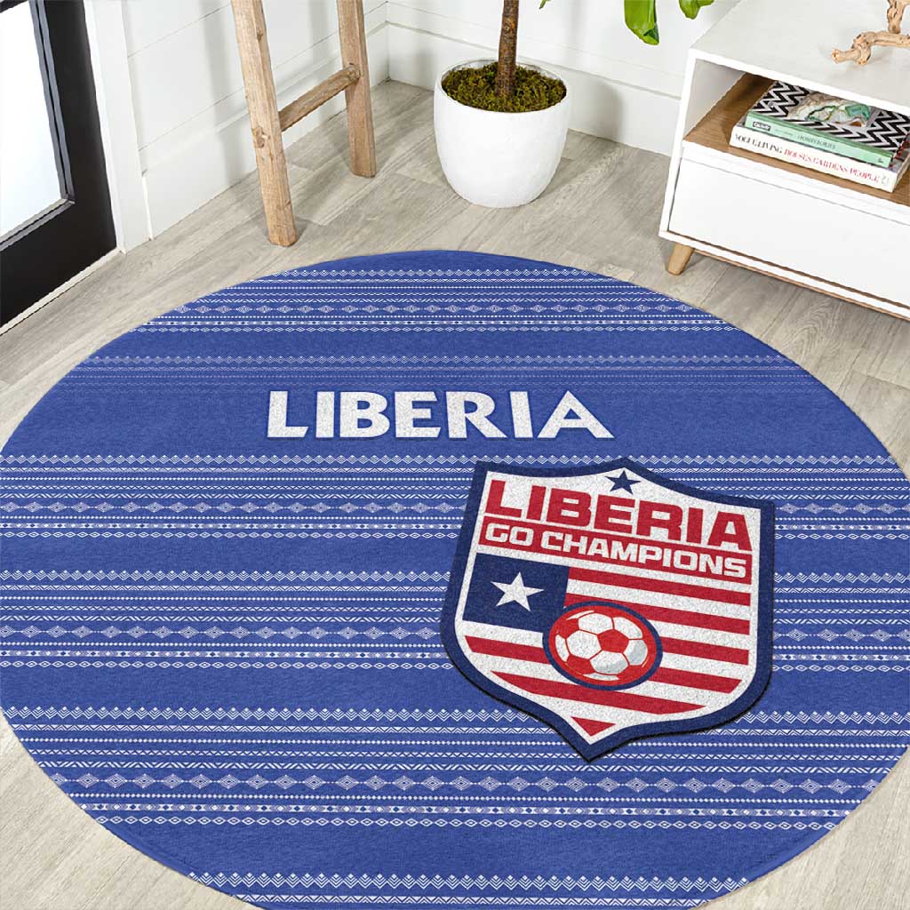 Liberia Football Round Carpet African Tribal Pattern - Blue Jersey - African Pride