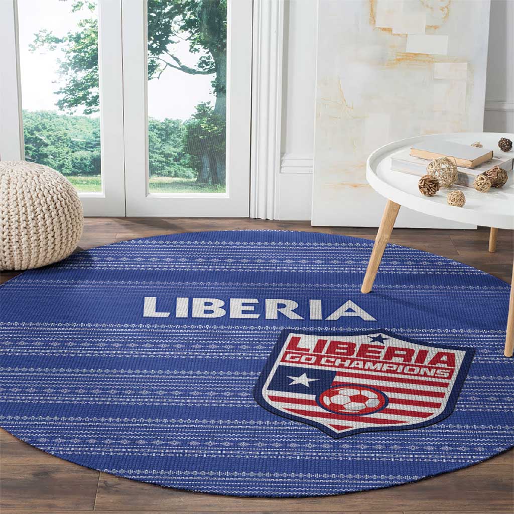 Liberia Football Round Carpet African Tribal Pattern - Blue Jersey - African Pride