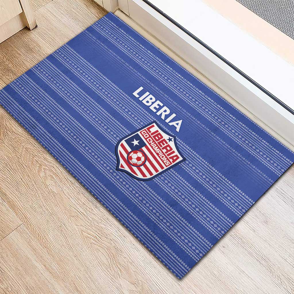 Liberia Football Rubber Doormat African Tribal Pattern - Blue Jersey - African Pride