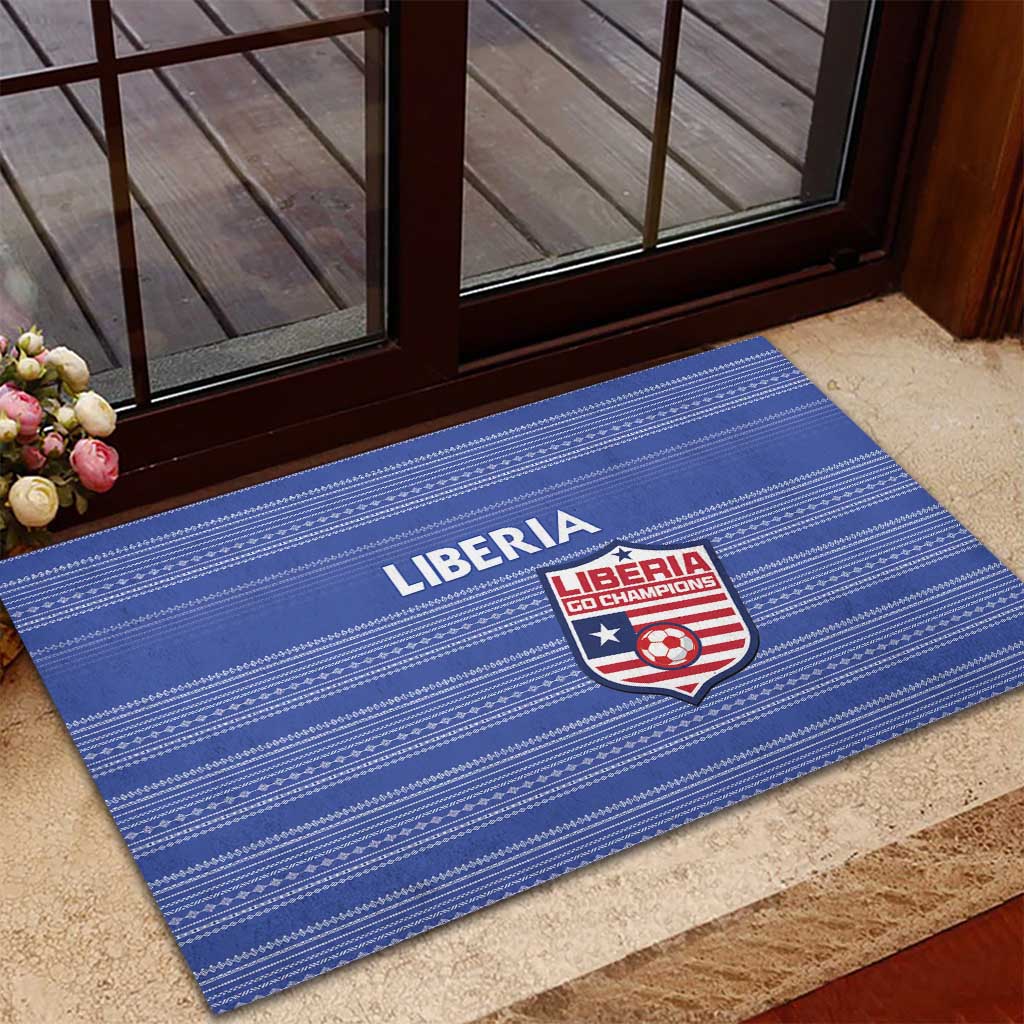 Liberia Football Rubber Doormat African Tribal Pattern - Blue Jersey - African Pride