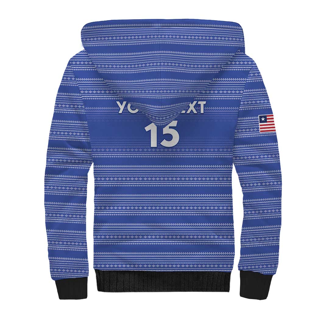 Custom Liberia Football Sherpa Hoodie African Tribal Pattern - Blue Jersey - African Pride
