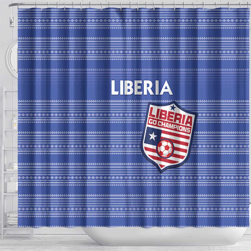 Liberia Football Shower Curtain African Tribal Pattern - Blue Jersey - African Pride