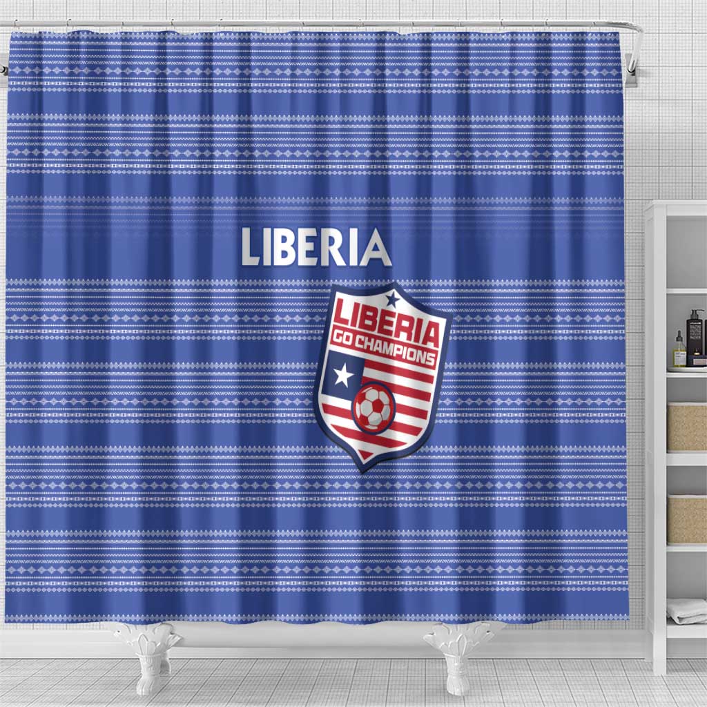 Liberia Football Shower Curtain African Tribal Pattern - Blue Jersey - African Pride