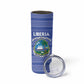 Custom Liberia Football Skinny Tumbler African Tribal Pattern - Blue Jersey - African Pride