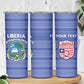 Custom Liberia Football Skinny Tumbler African Tribal Pattern - Blue Jersey - African Pride
