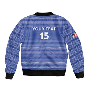 Custom Liberia Football Sleeve Zip Bomber Jacket African Tribal Pattern - Blue Jersey - African Pride