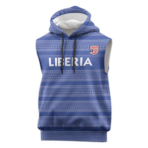 Custom Liberia Football Sleeveless Hoodie African Tribal Pattern - Blue Jersey - African Pride