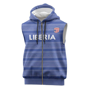 Custom Liberia Football Sleeveless Zip Hoodie African Tribal Pattern - Blue Jersey - African Pride