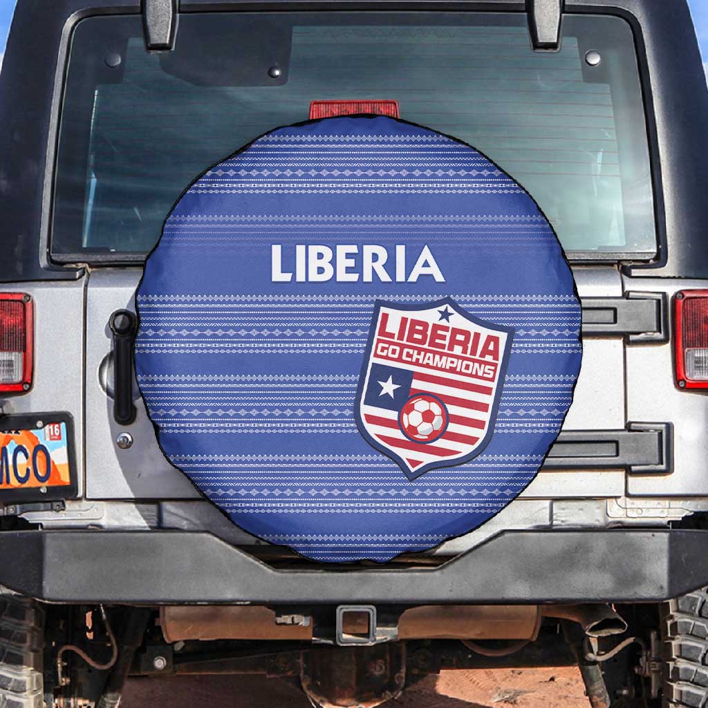 Liberia Football Spare Tire Cover African Tribal Pattern - Blue Jersey - African Pride