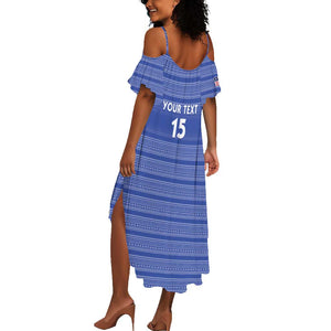 Custom Liberia Football Summer Maxi Dress African Tribal Pattern - Blue Jersey - African Pride