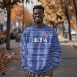 Custom Liberia Football Sweatshirt African Tribal Pattern - Blue Jersey - African Pride