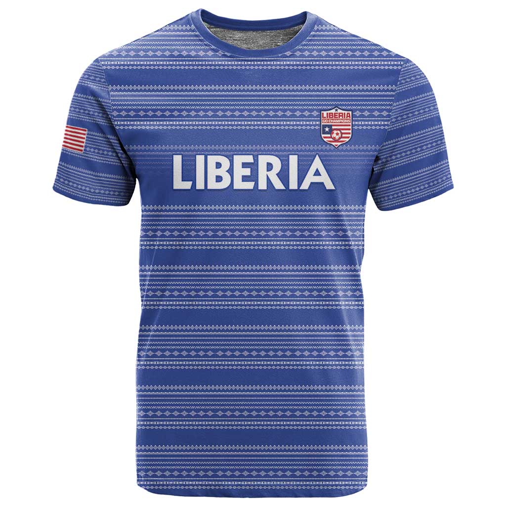 Custom Liberia Football T shirt African Tribal Pattern - Blue Jersey - African Pride