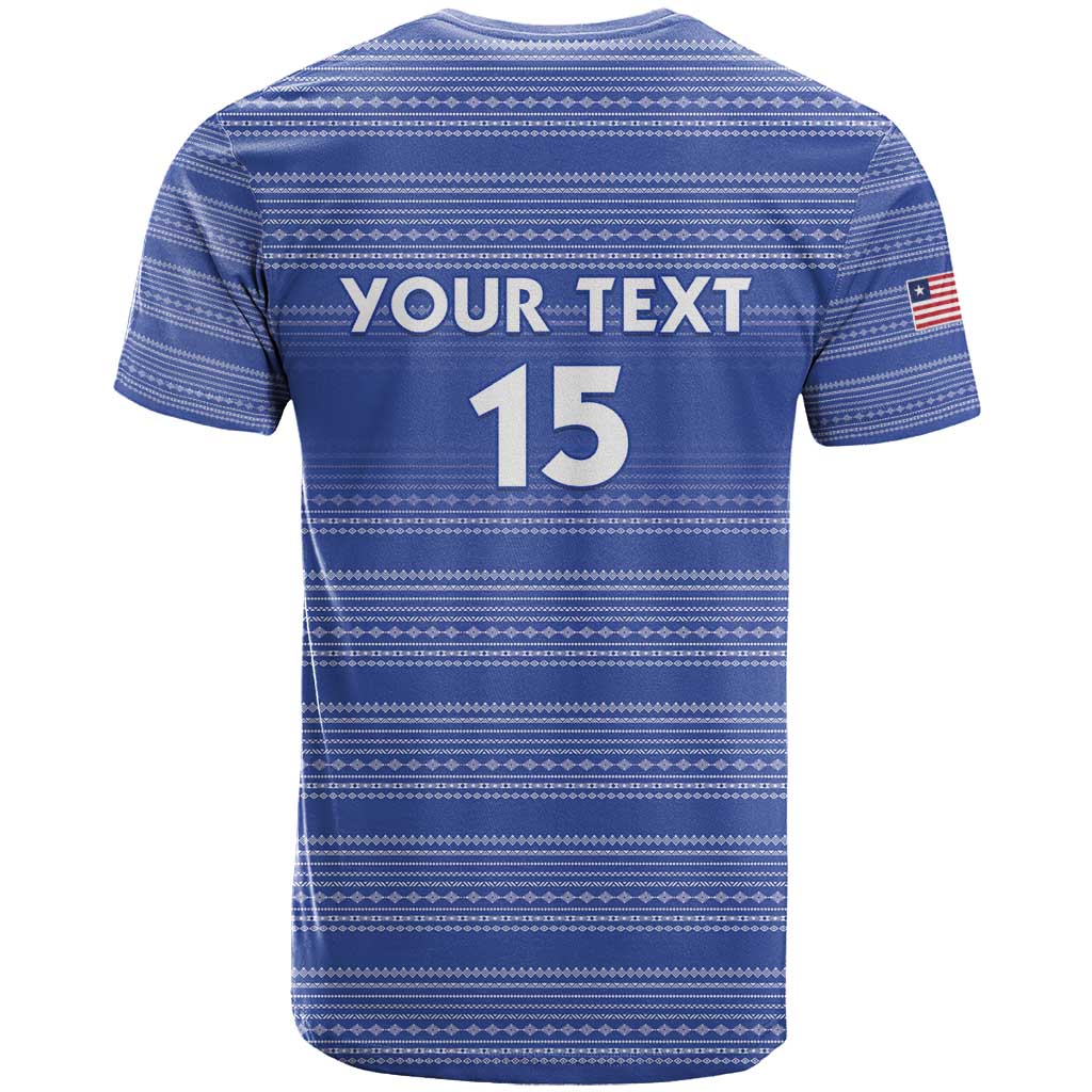 Custom Liberia Football T shirt African Tribal Pattern - Blue Jersey - African Pride