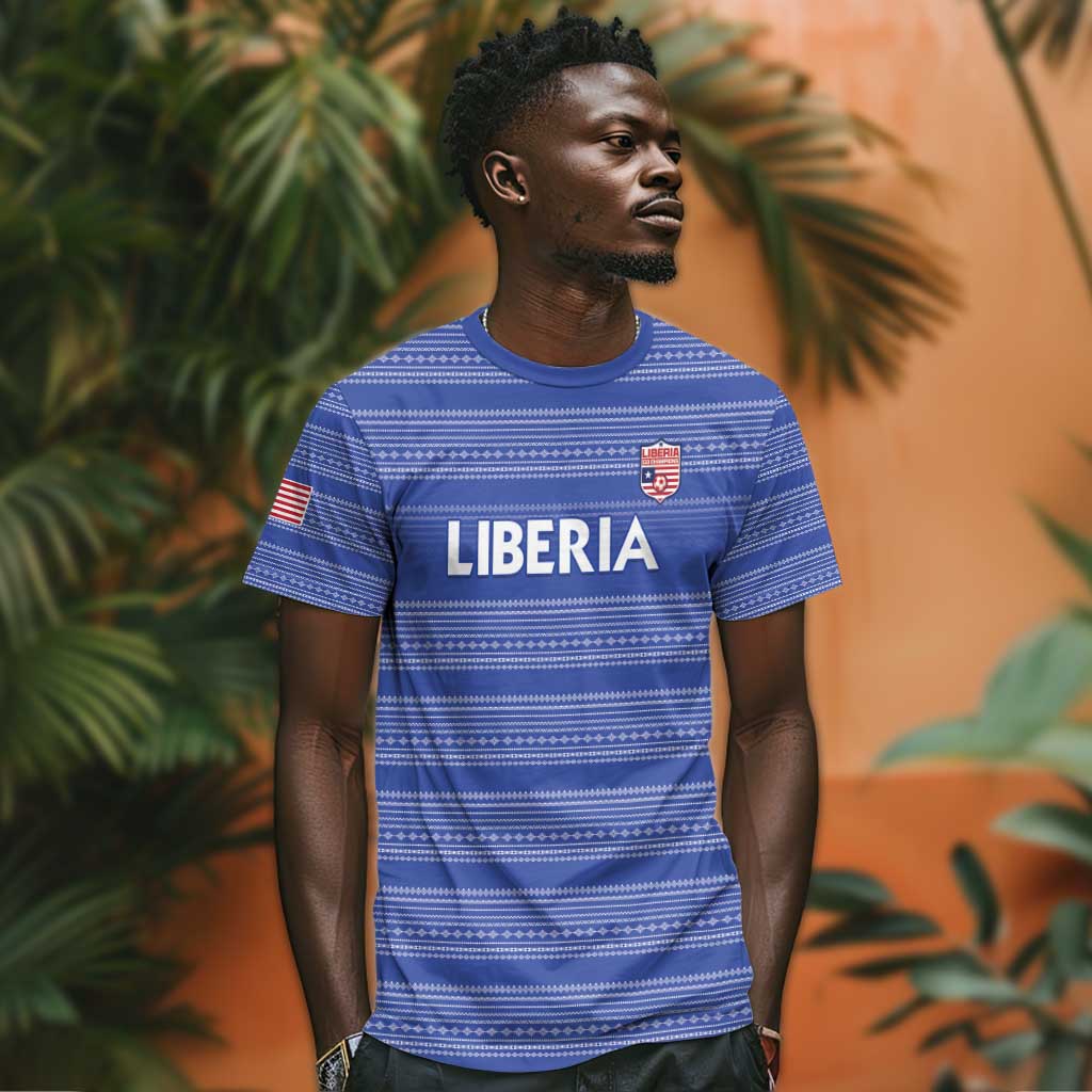 Custom Liberia Football T shirt African Tribal Pattern - Blue Jersey - African Pride