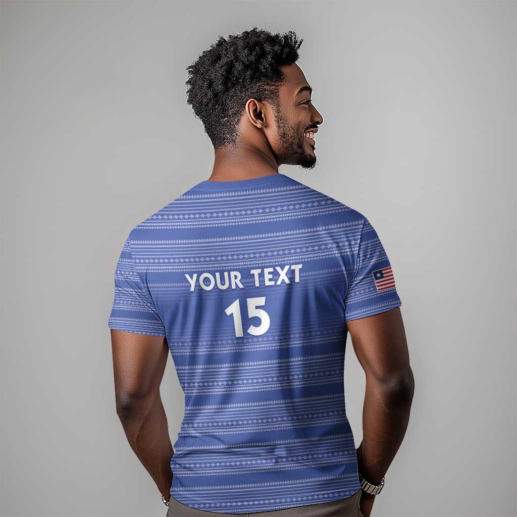 Custom Liberia Football T shirt African Tribal Pattern - Blue Jersey - African Pride