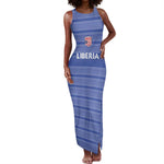 Custom Liberia Football Tank Maxi Dress African Tribal Pattern - Blue Jersey - African Pride