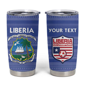 Custom Liberia Football Tumbler Cup African Tribal Pattern - Blue Jersey - African Pride