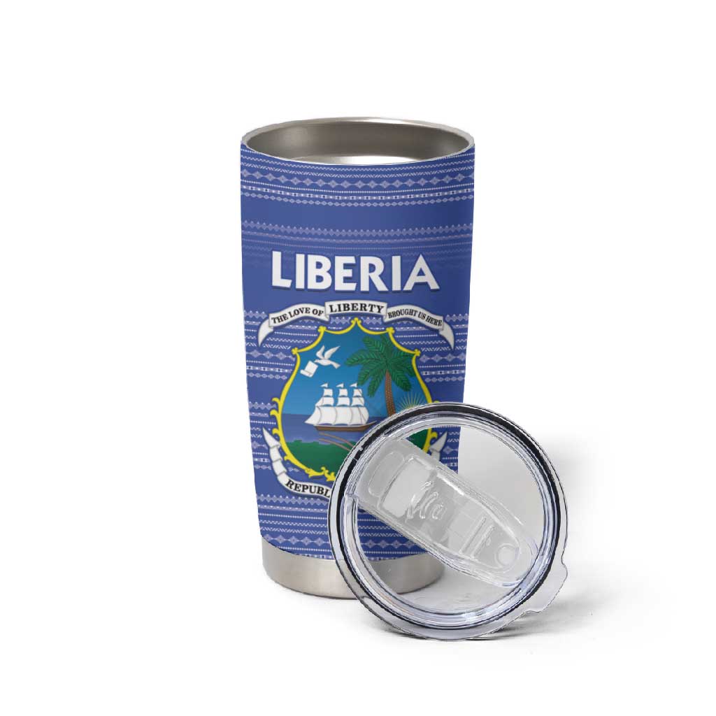 Custom Liberia Football Tumbler Cup African Tribal Pattern - Blue Jersey - African Pride