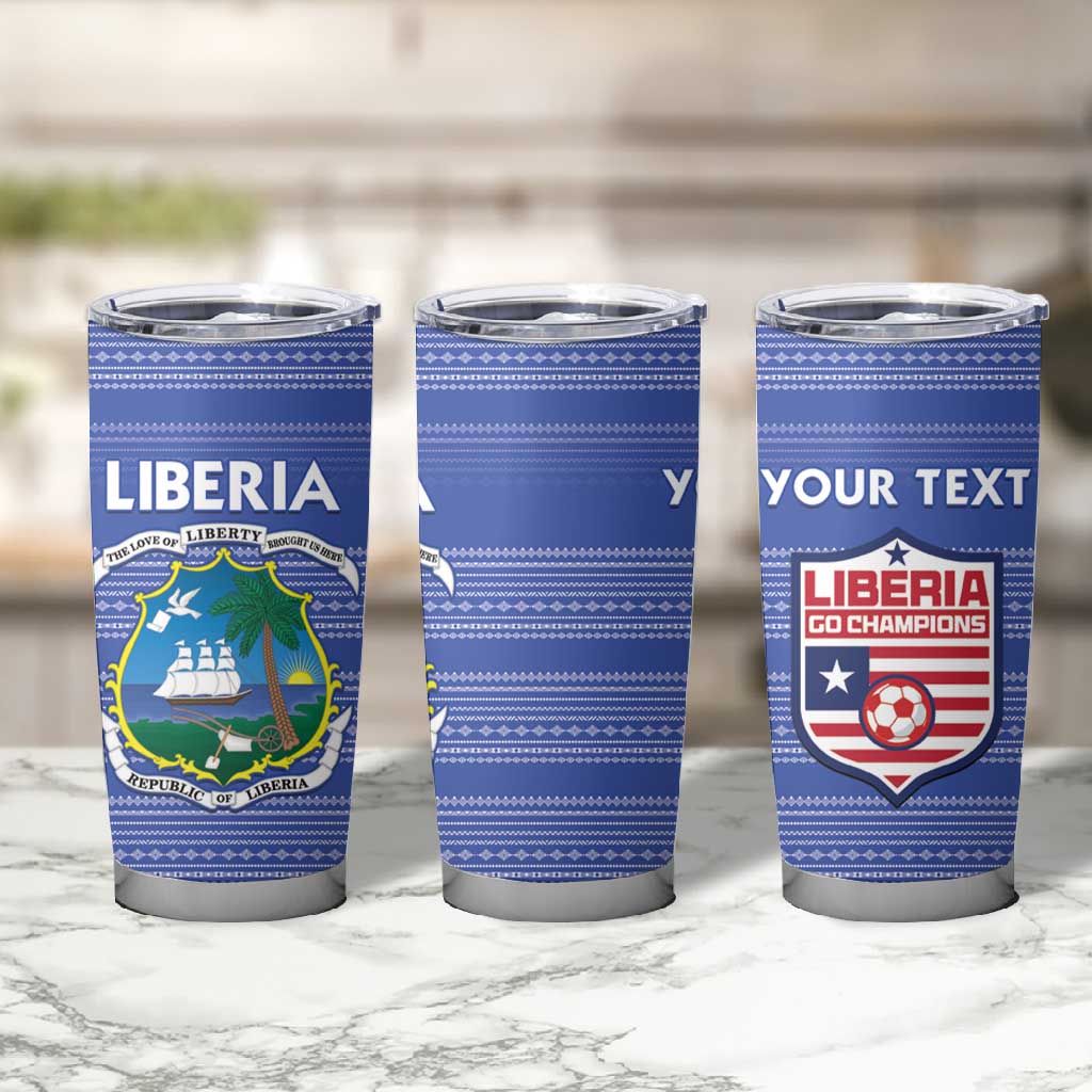 Custom Liberia Football Tumbler Cup African Tribal Pattern - Blue Jersey - African Pride