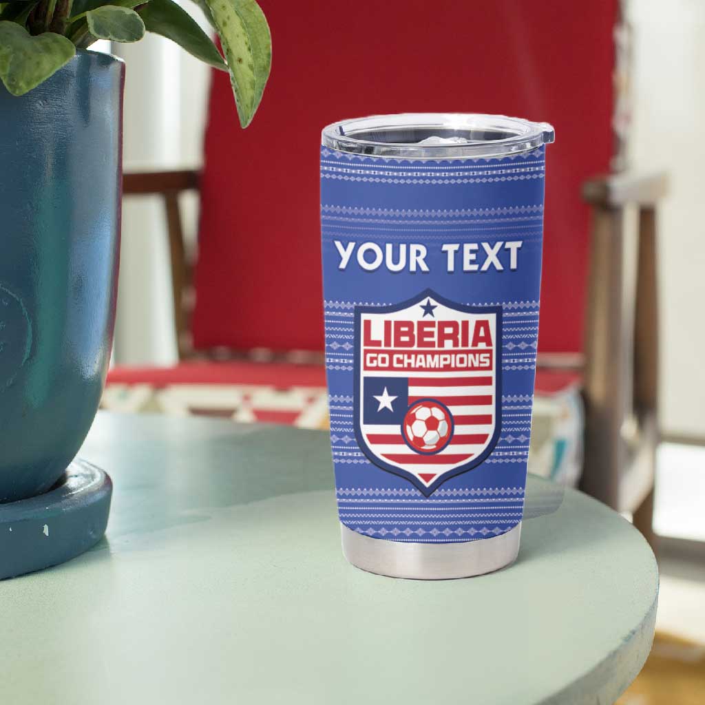 Custom Liberia Football Tumbler Cup African Tribal Pattern - Blue Jersey - African Pride
