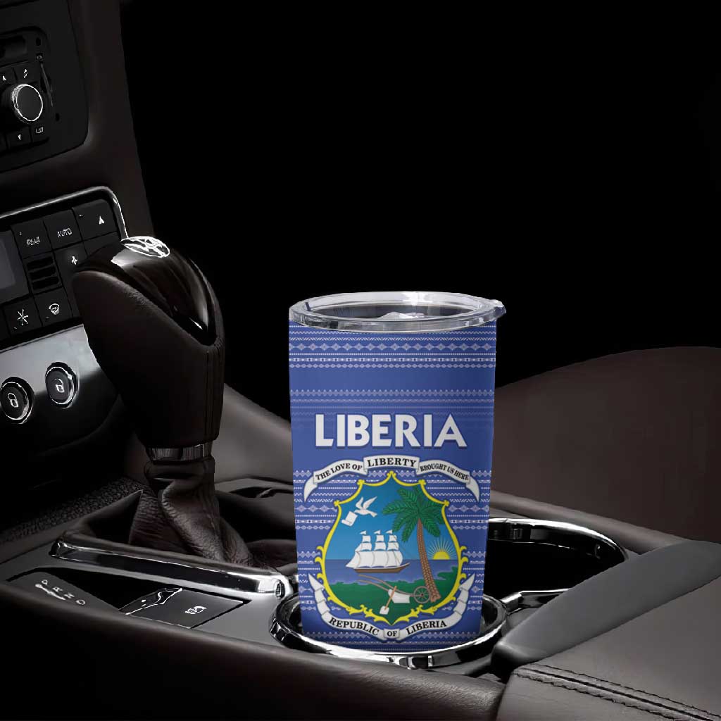 Custom Liberia Football Tumbler Cup African Tribal Pattern - Blue Jersey - African Pride