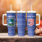 Custom Liberia Football Tumbler With Handle African Tribal Pattern - Blue Jersey - African Pride