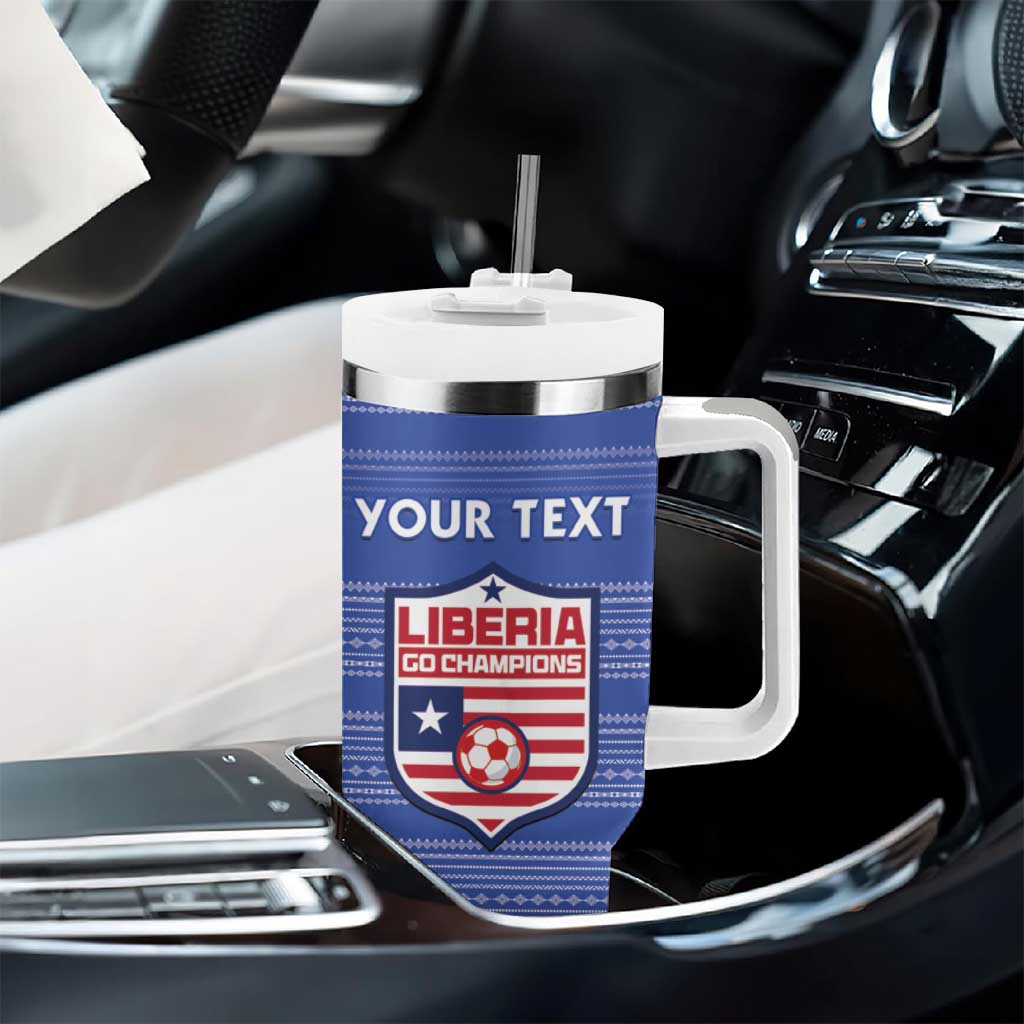 Custom Liberia Football Tumbler With Handle African Tribal Pattern - Blue Jersey - African Pride