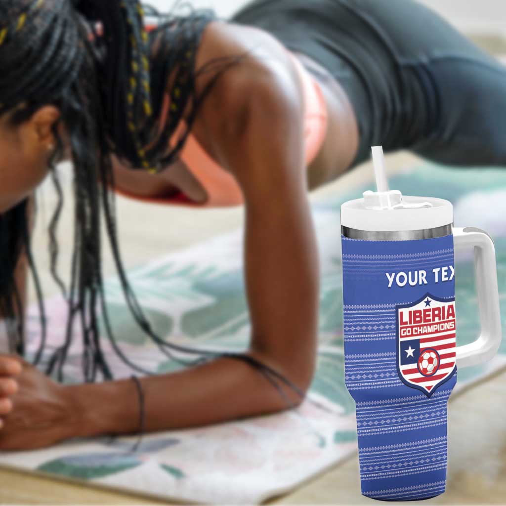 Custom Liberia Football Tumbler With Handle African Tribal Pattern - Blue Jersey - African Pride