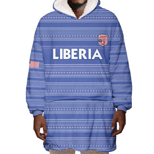 Custom Liberia Football Wearable Blanket Hoodie African Tribal Pattern - Blue Jersey - African Pride
