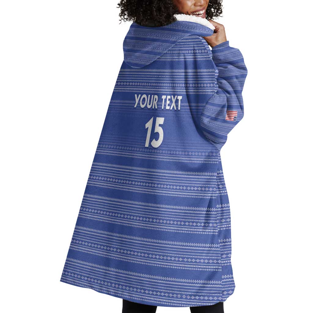 Custom Liberia Football Wearable Blanket Hoodie African Tribal Pattern - Blue Jersey - African Pride