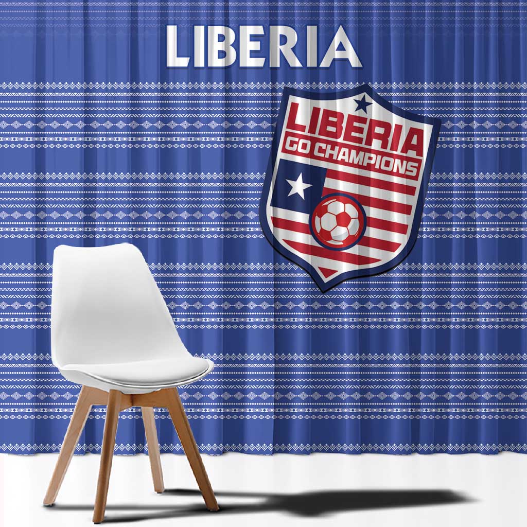 Liberia Football Window Curtain African Tribal Pattern - Blue Jersey - African Pride