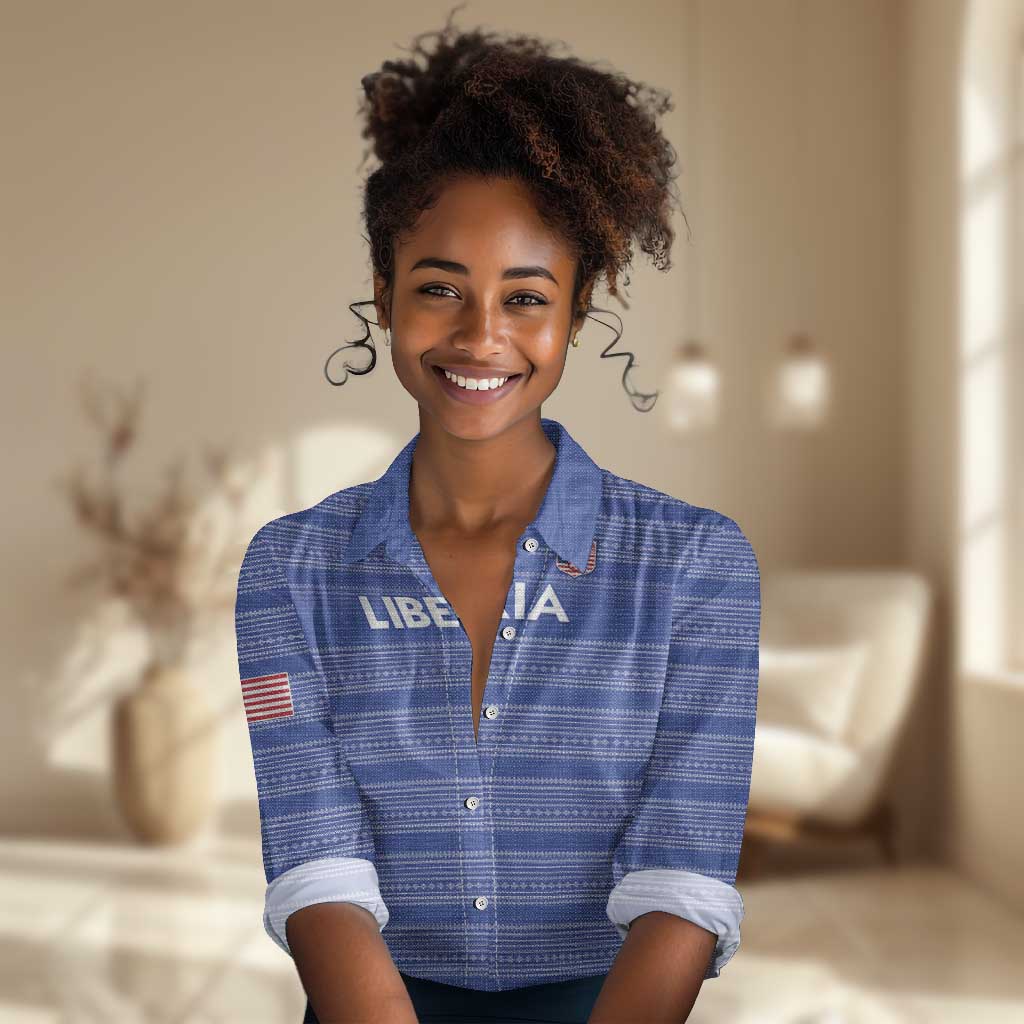 Custom Liberia Football Women Casual Shirt African Tribal Pattern - Blue Jersey - African Pride