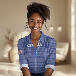 Custom Liberia Football Women Casual Shirt African Tribal Pattern - Blue Jersey - African Pride