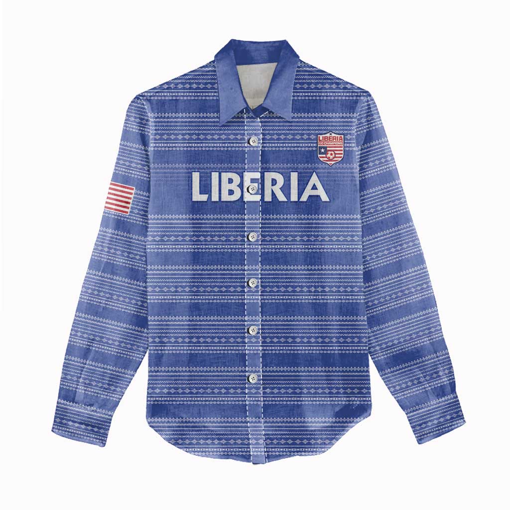 Custom Liberia Football Women Casual Shirt African Tribal Pattern - Blue Jersey - African Pride