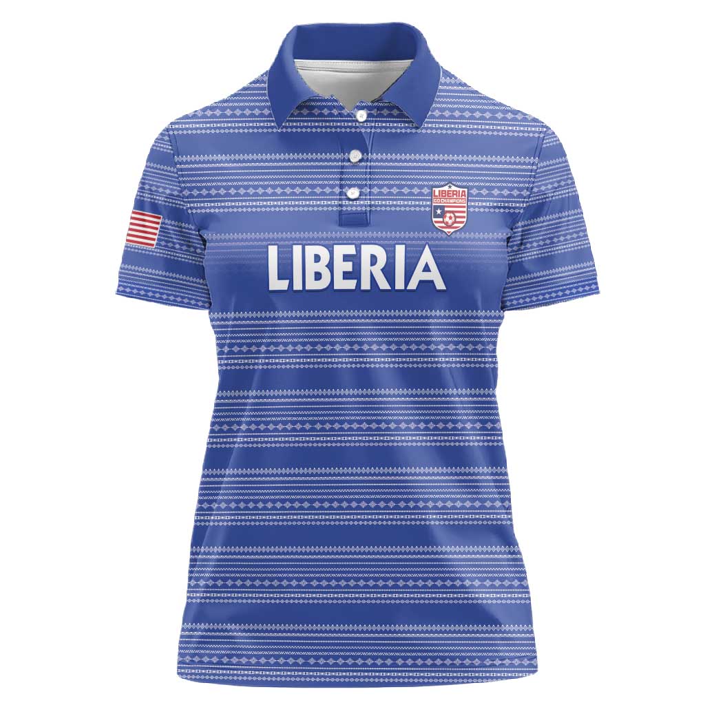Custom Liberia Football Women Polo Shirt African Tribal Pattern - Blue Jersey - African Pride