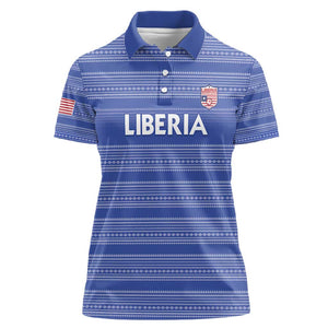 Custom Liberia Football Women Polo Shirt African Tribal Pattern - Blue Jersey - African Pride