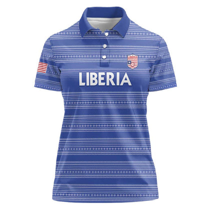Custom Liberia Football Women Polo Shirt African Tribal Pattern - Blue Jersey - African Pride