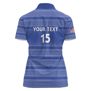 Custom Liberia Football Women Polo Shirt African Tribal Pattern - Blue Jersey - African Pride