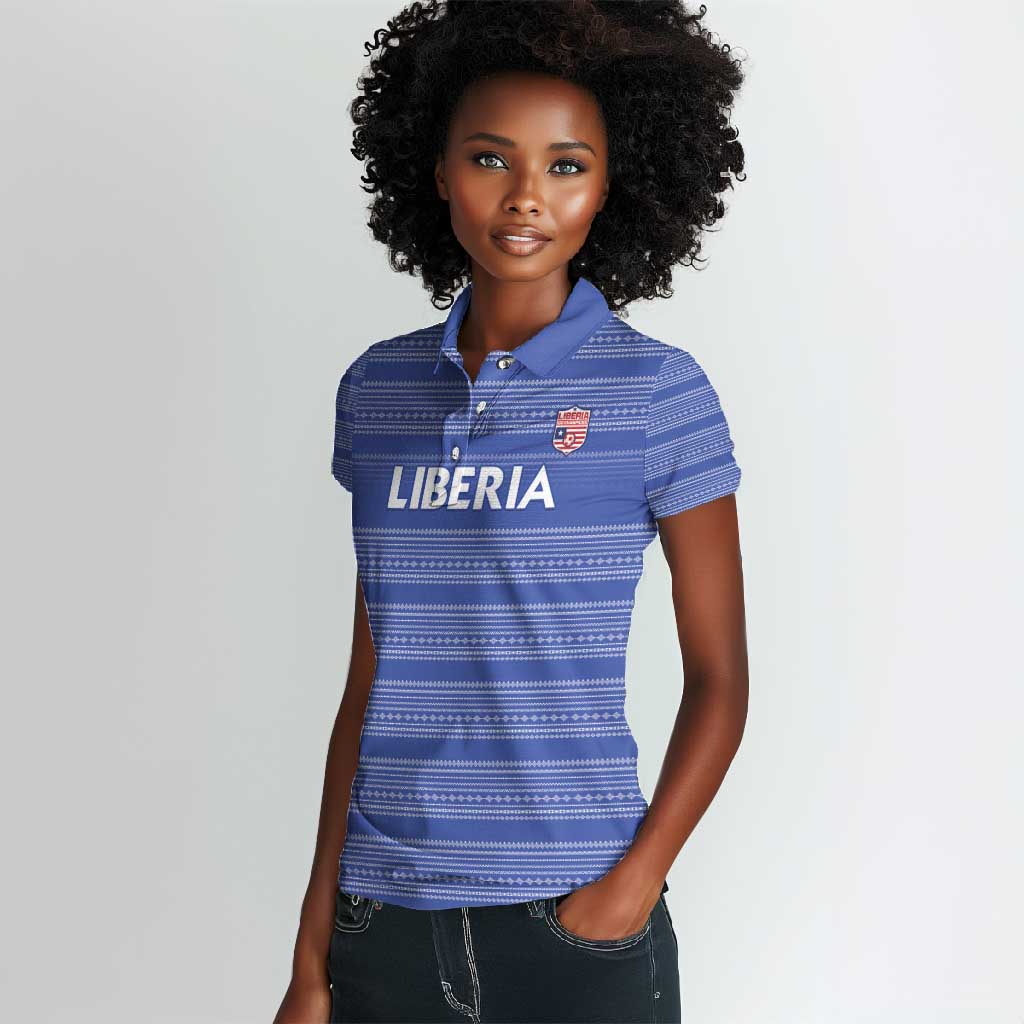 Custom Liberia Football Women Polo Shirt African Tribal Pattern - Blue Jersey - African Pride