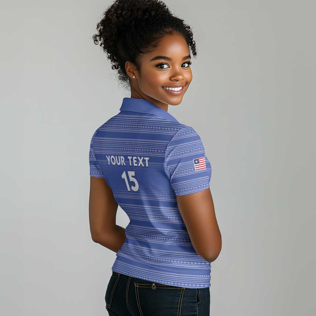 Custom Liberia Football Women Polo Shirt African Tribal Pattern - Blue Jersey - African Pride
