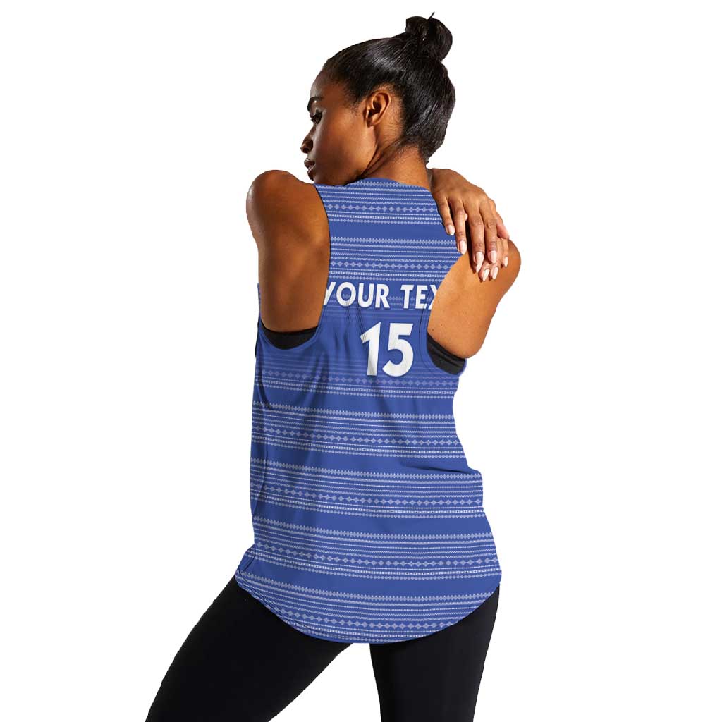 Custom Liberia Football Women Racerback Tank African Tribal Pattern - Blue Jersey - African Pride