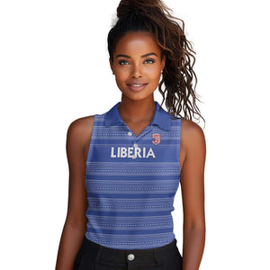 Custom Liberia Football Women Sleeveless Polo Shirt African Tribal Pattern - Blue Jersey - African Pride