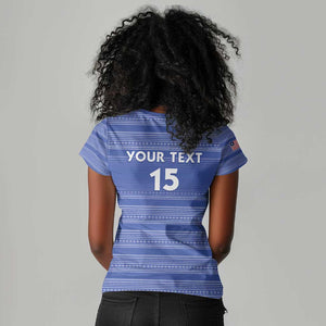 Custom Liberia Football Women V-Neck T-Shirt African Tribal Pattern - Blue Jersey - African Pride