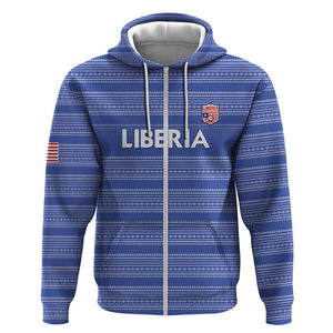 Custom Liberia Football Zip Hoodie African Tribal Pattern - Blue Jersey - African Pride