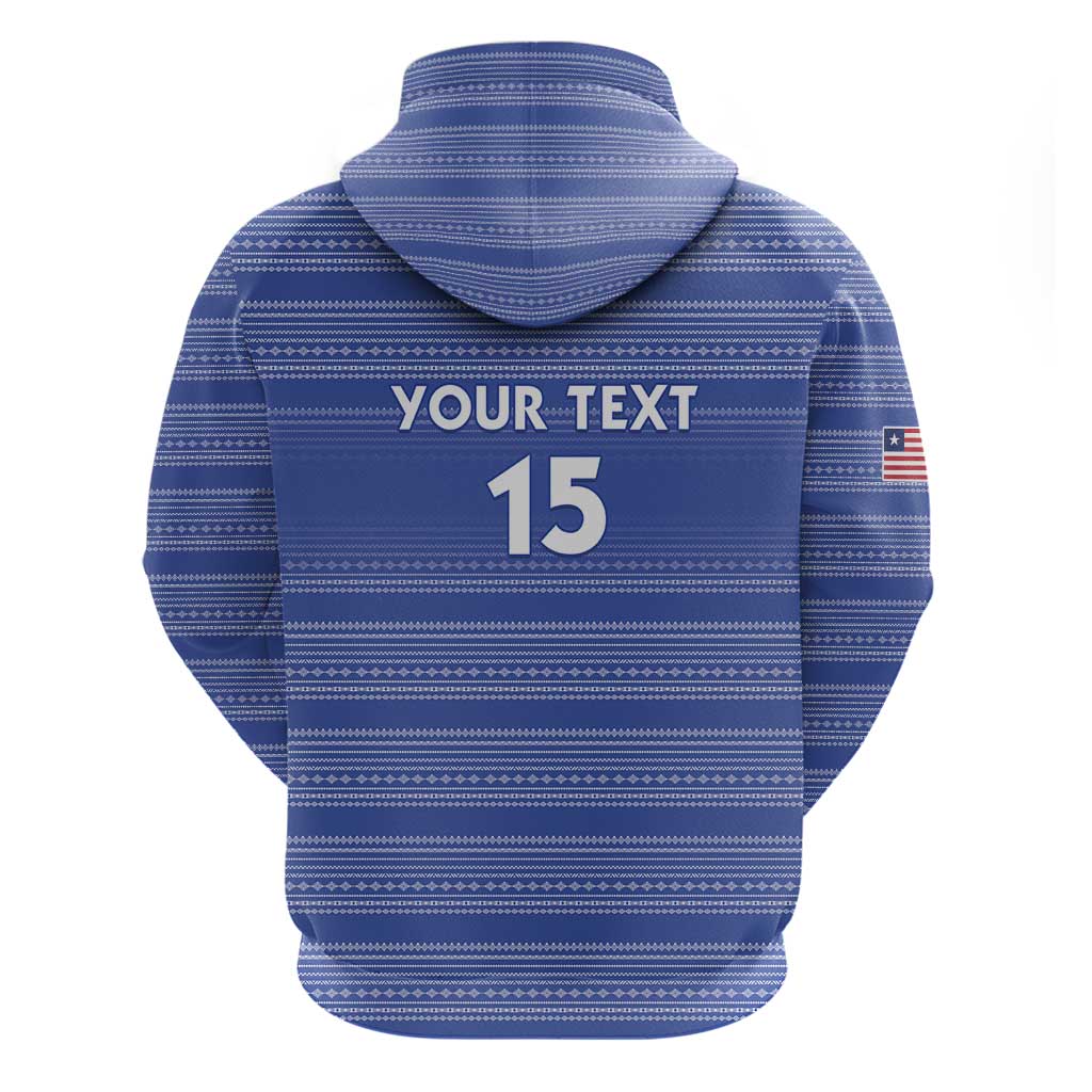 Custom Liberia Football Zip Hoodie African Tribal Pattern - Blue Jersey - African Pride