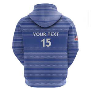 Custom Liberia Football Zip Hoodie African Tribal Pattern - Blue Jersey - African Pride