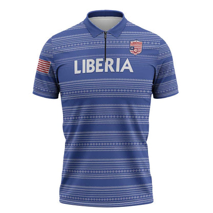 Custom Liberia Football Zipper Polo Shirt Women Blue Jersey