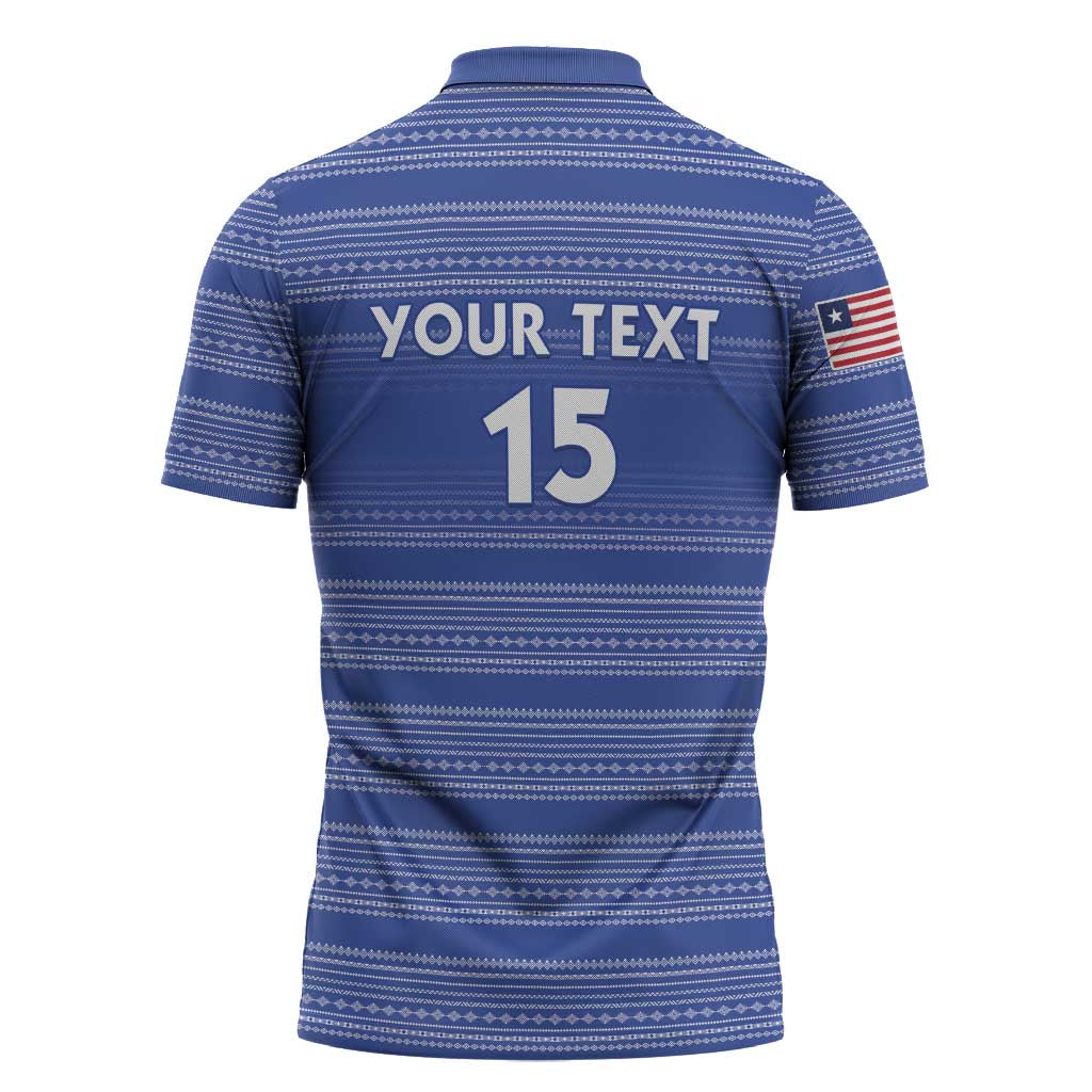 Custom Liberia Football Zipper Polo Shirt Women Blue Jersey