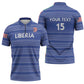Custom Liberia Football Zipper Polo Shirt Women Blue Jersey